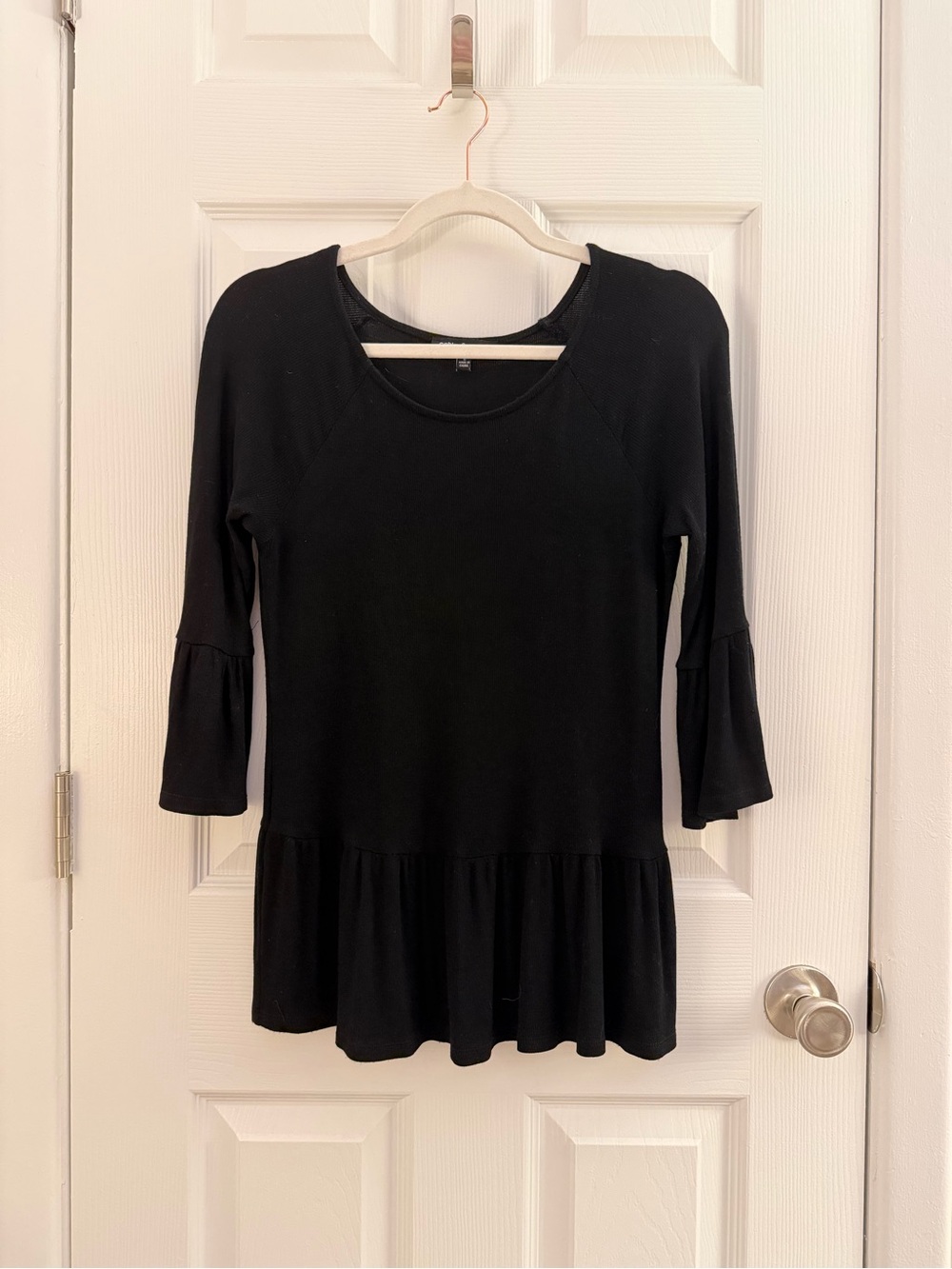 Cable & Gauge Black Peplum Long Sleeve Dress Top Small
